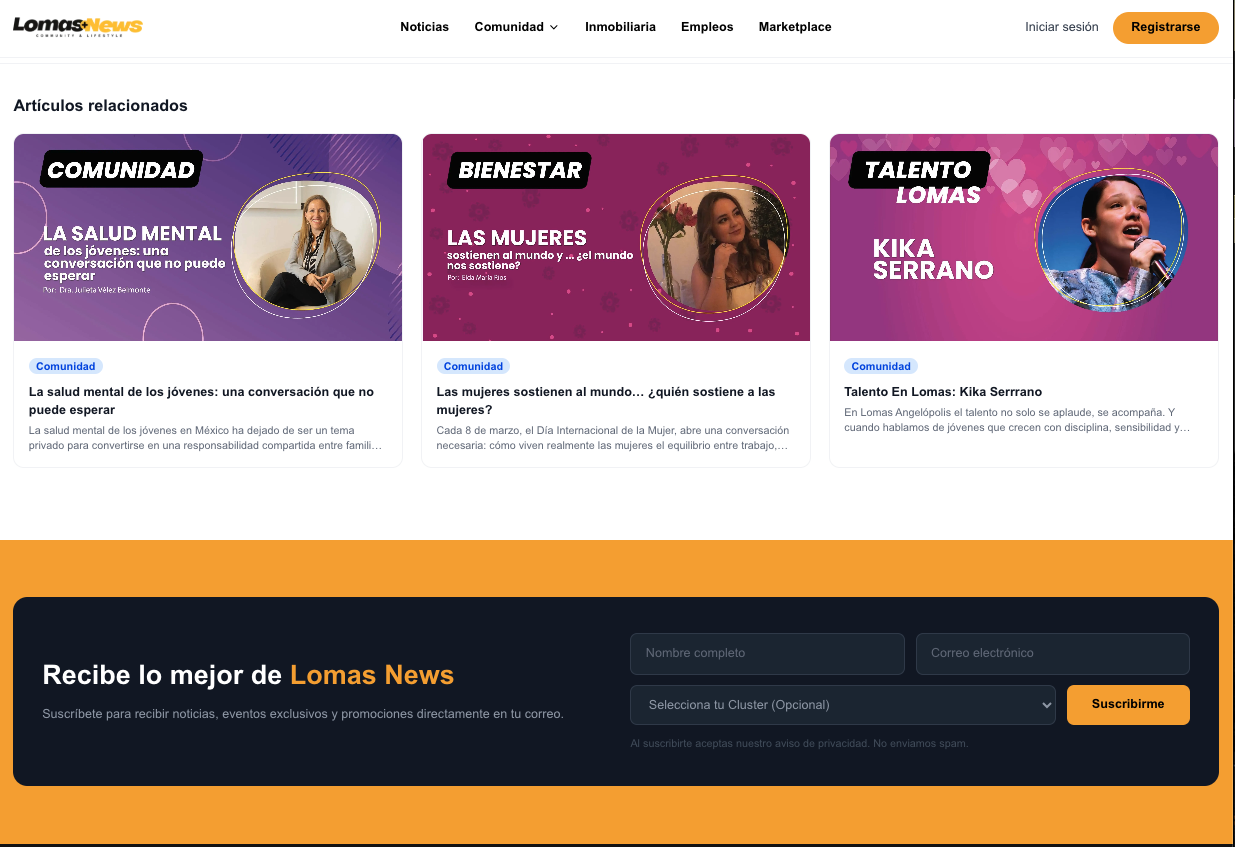 Artículos relacionados y formulario de newsletter al pie del artículo