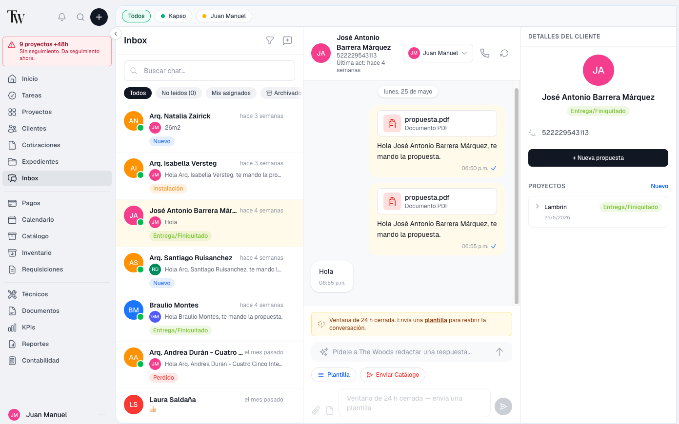 Inbox unificado de comunicación dentro del CRM